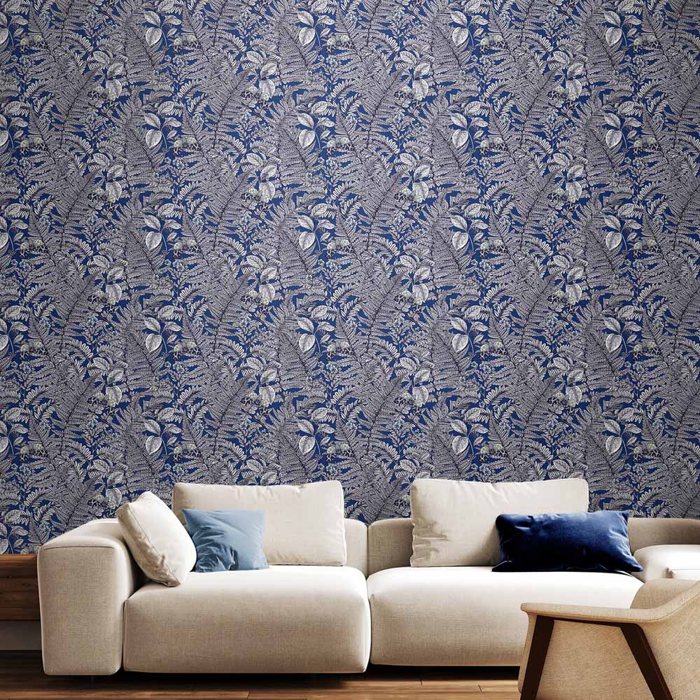Hoopla Walls Wild Ferns Indigo Non Woven Wallpaper Image 2