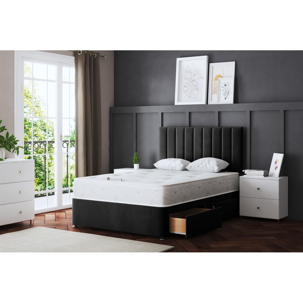 DS Living Amelia Double Black Upholstered Panel Divan Bed with 2 Drawer Image 5