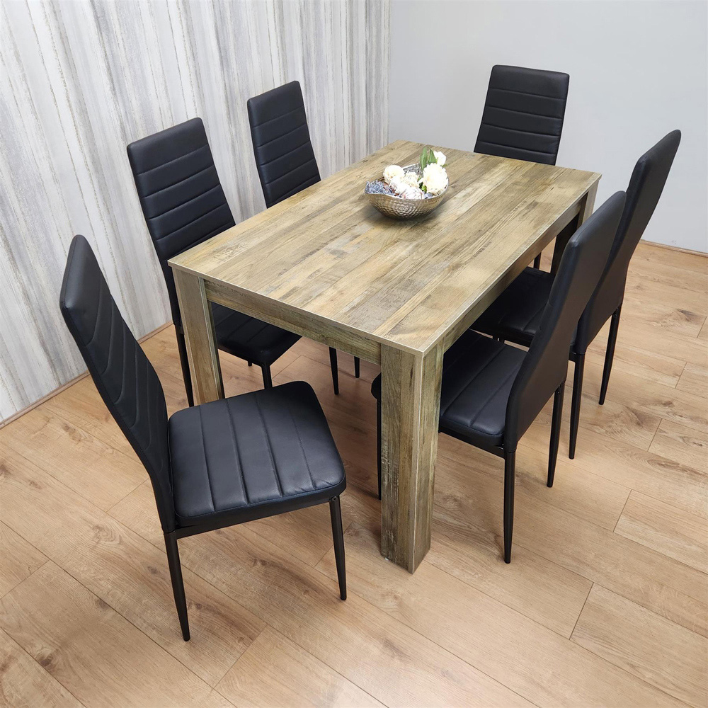 Portland 6 Seater Velvet Dining Set Rustic Effect and Black Image 4