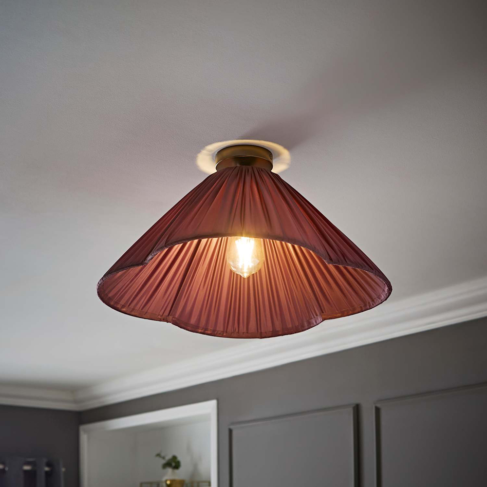 ValueLights Posie Pink Gathered Tapered Shade Flush Ceiling Light with Bulb Image 6