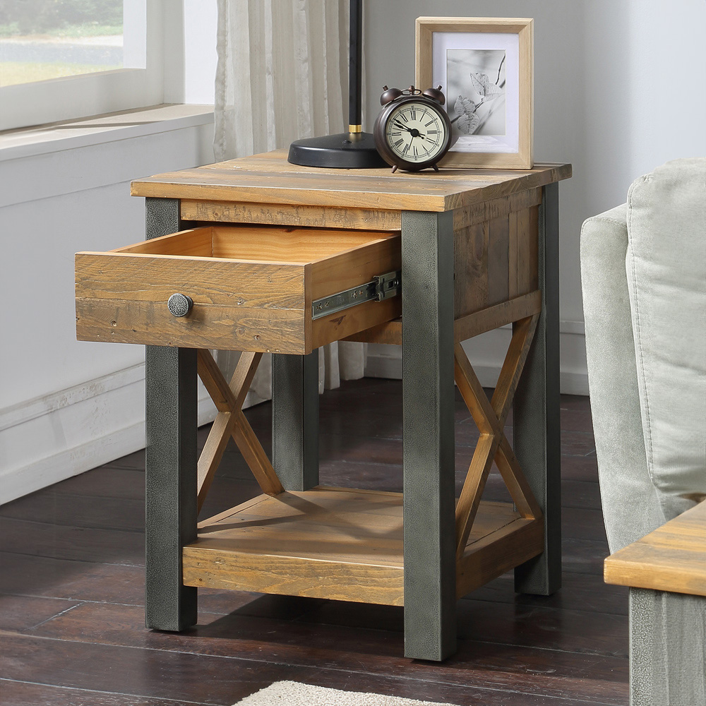 Baumhaus Urban Elegance Single Drawer Single Shelf Reclaimed Wood Lamp Table Image 2