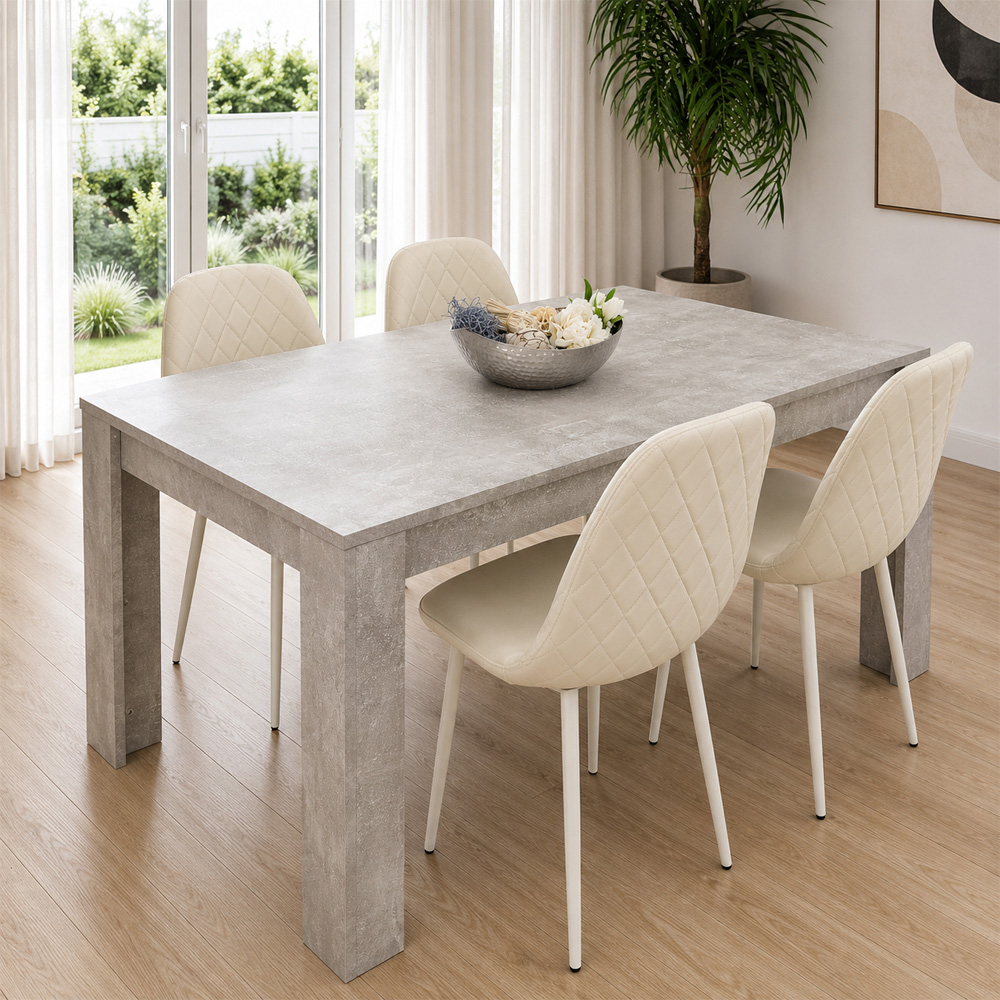 Kosy Koala 4 Seater Faux Leather Gem Pattern Dining Set Stone Grey Effect and Cream Image 2