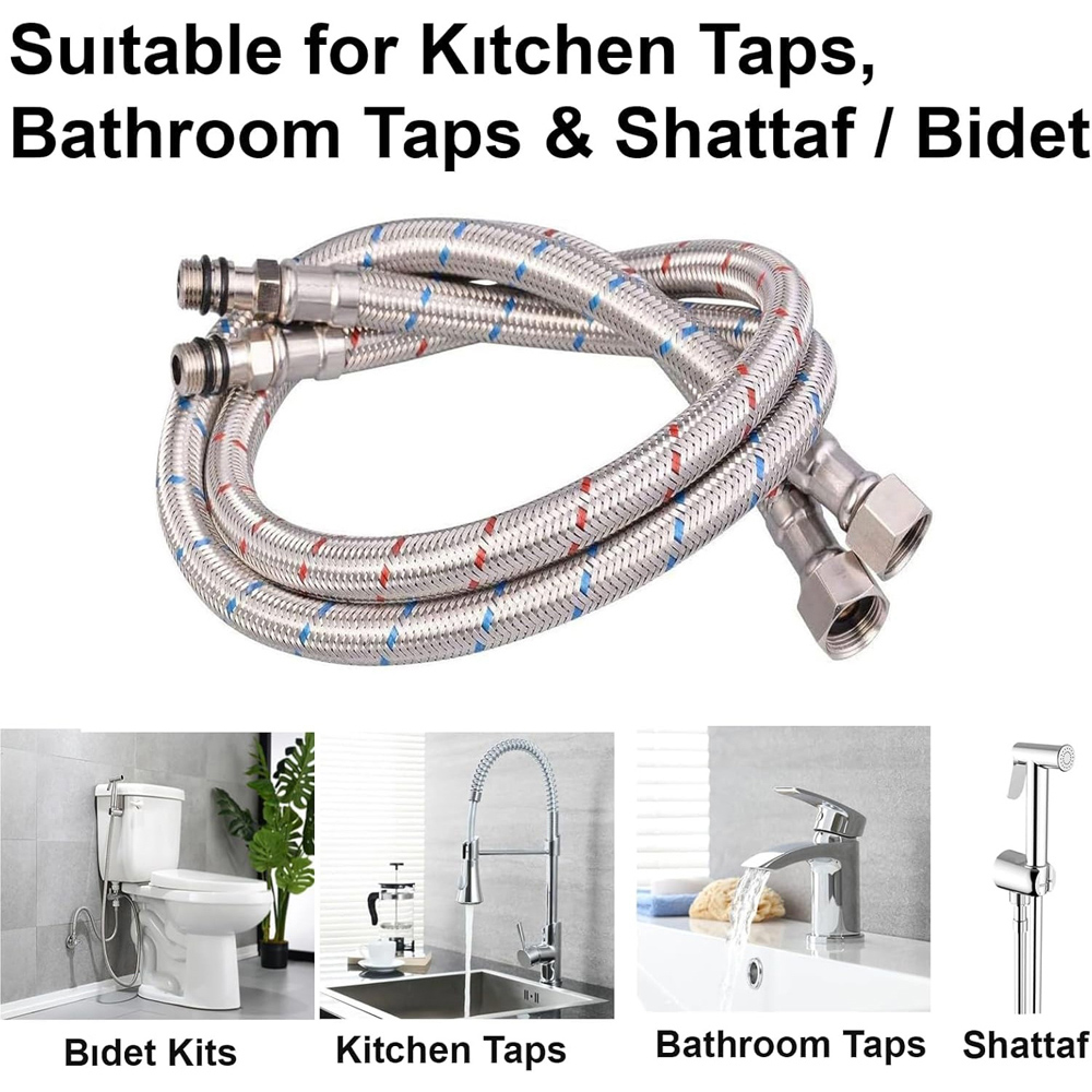 ATEK 100cm Monobloc Kitchen Tap Flexible Hose Connectors 10 x 18.6mm 2 Pack Image 2
