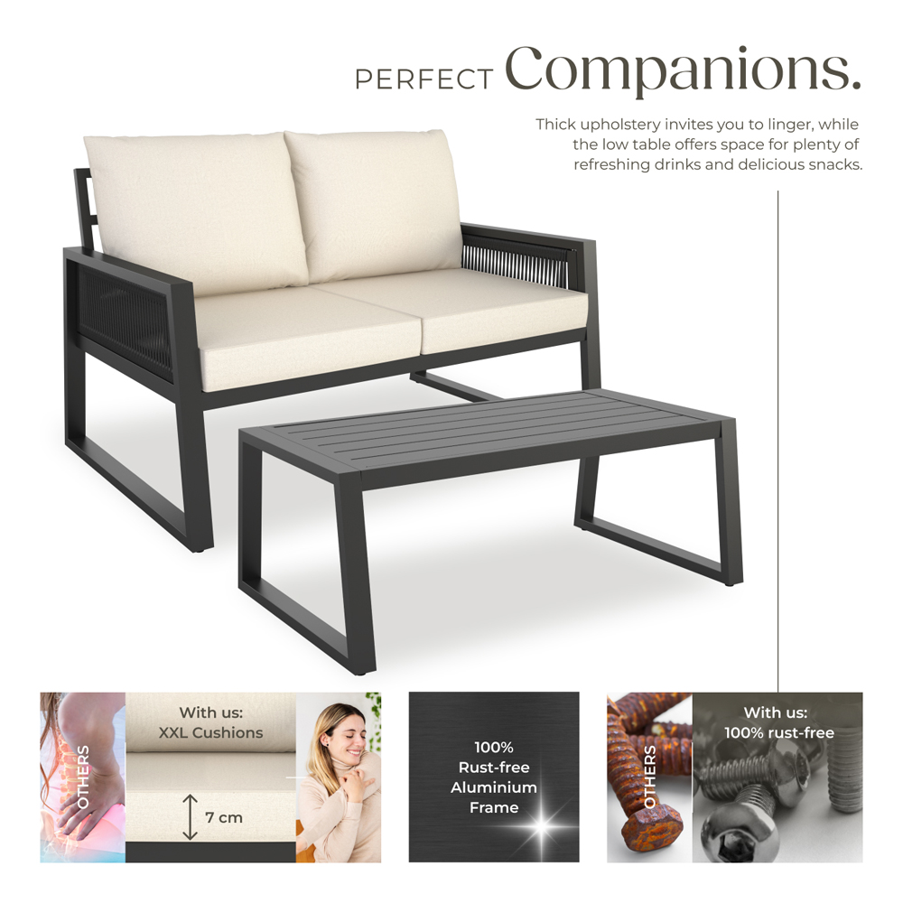 tectake Capri 2 Seater Corded Design Garden Sofa Set with Cushion Image 3