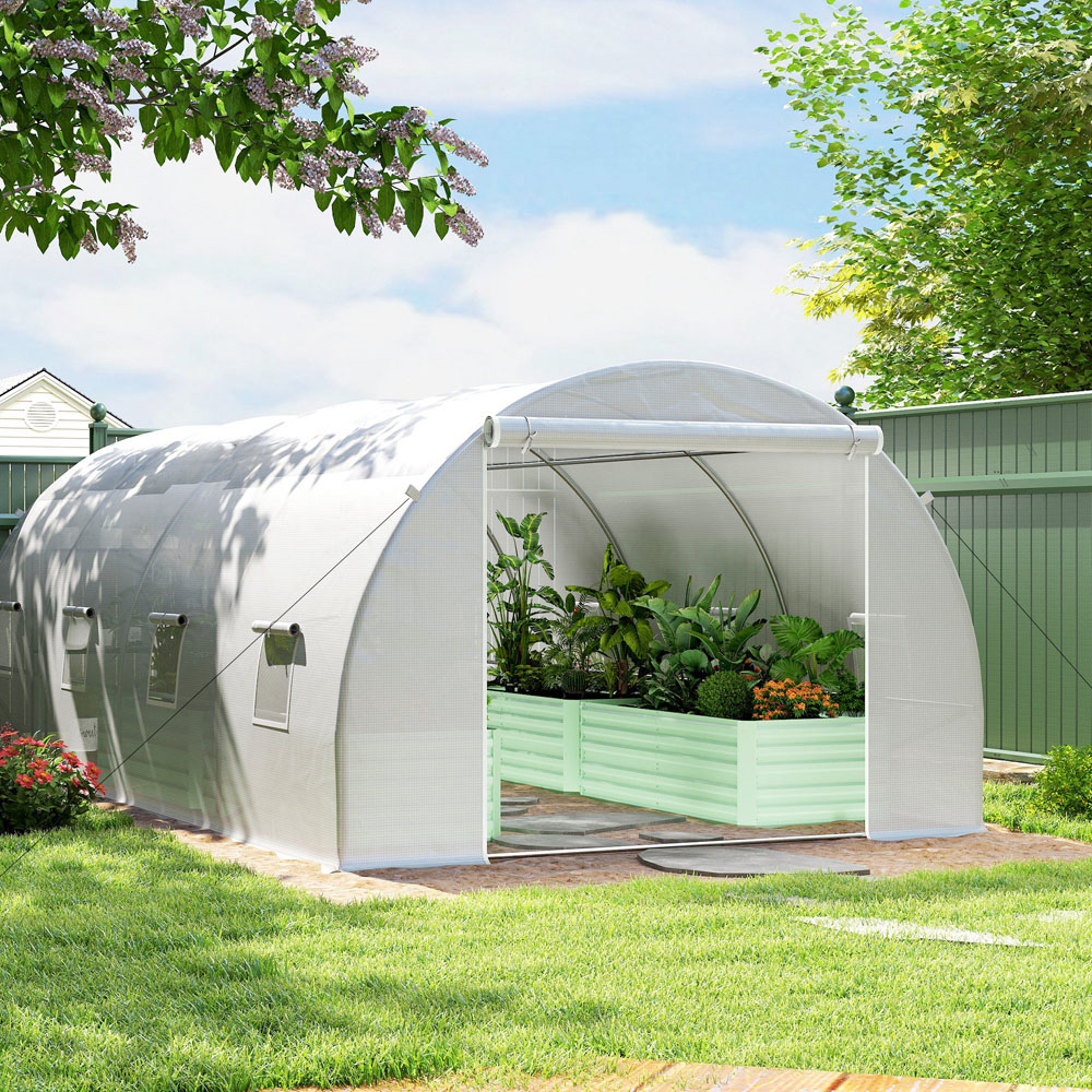 Outsunny White PE 10 x 19.7ft Walk In Polytunnel Greenhouse Image 4