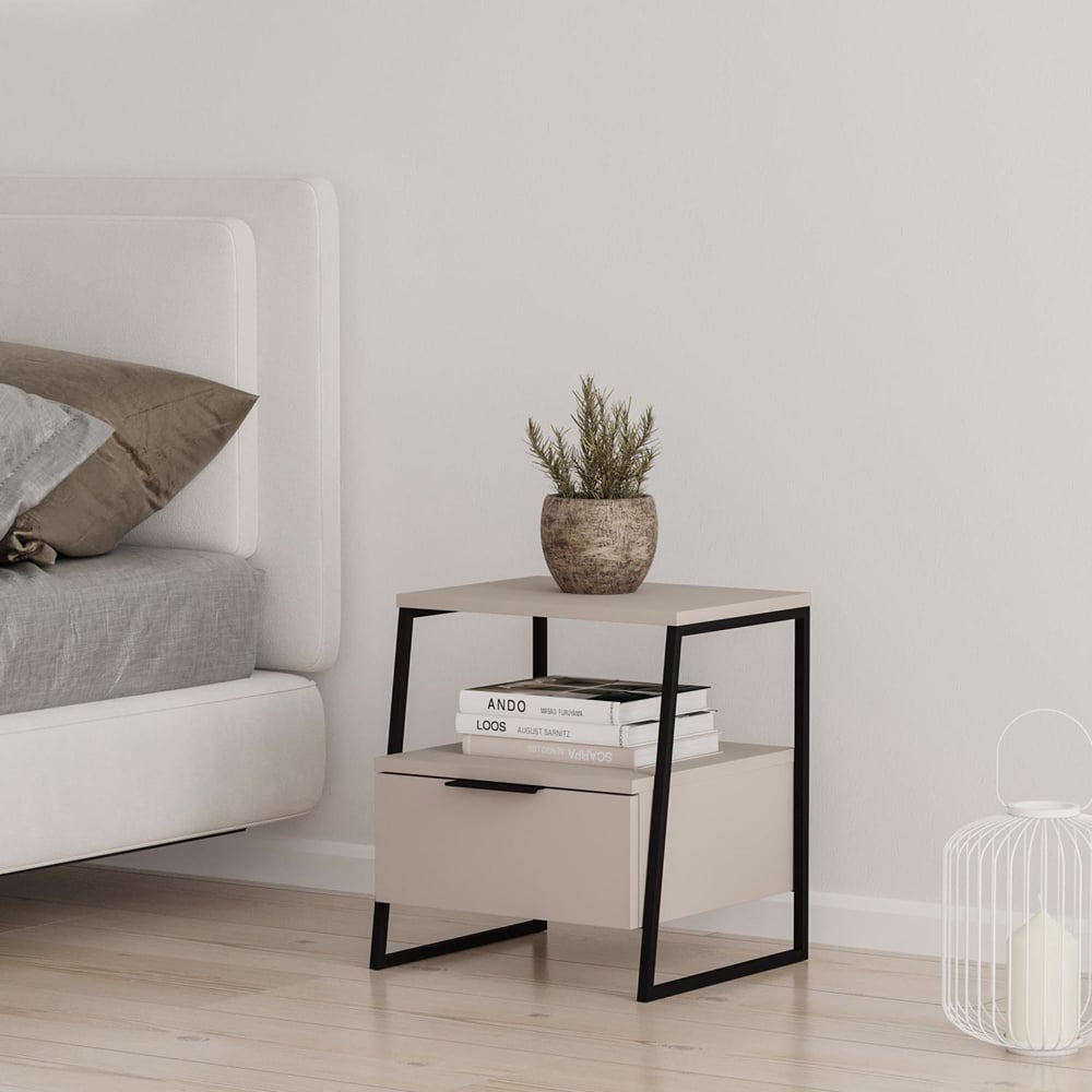 FWStyle Pal Single Drawer Sandstone Bedside Table Image 5