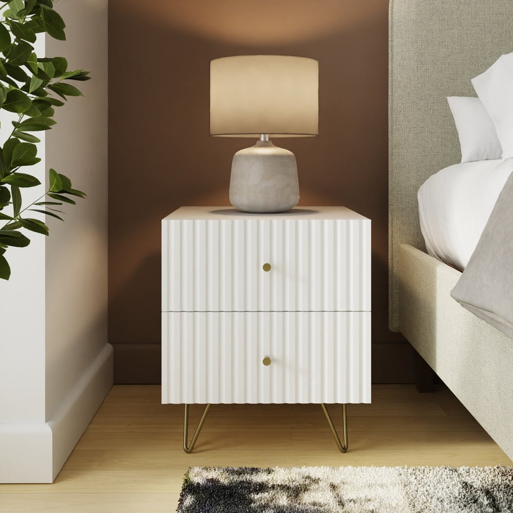 GFW Thalia 2 Drawer White Bedside Table Image 8