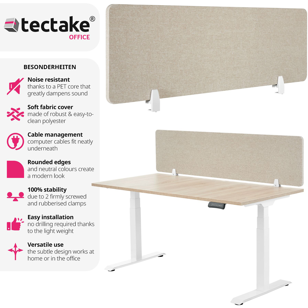 tectake Noisy Beige Plastic Desk Divider 160 x 40cm Image 4