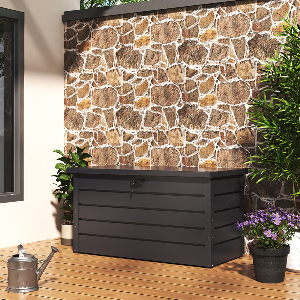Living and Home 350L Charcoal Black Steel Lockable Garden Storage Box Image 8