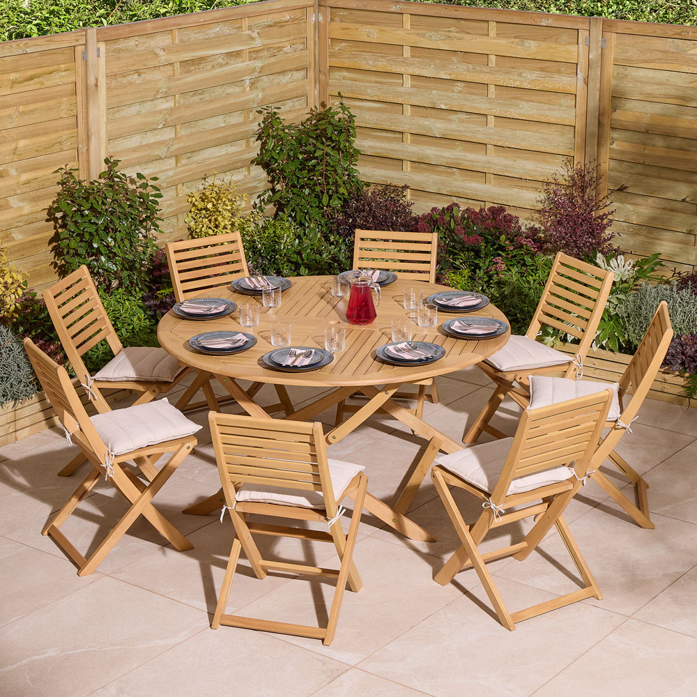 Rowlinson Ashdown 8 Seater Round Folding Dining Set with Cushions Image 1