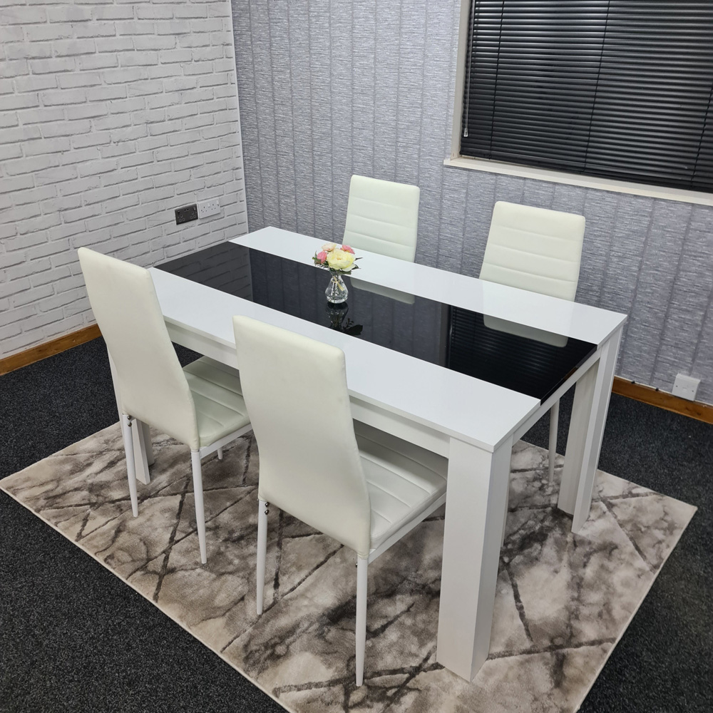 Portland Leather and Wood 4 Seater Dining Set White and Black Image 5
