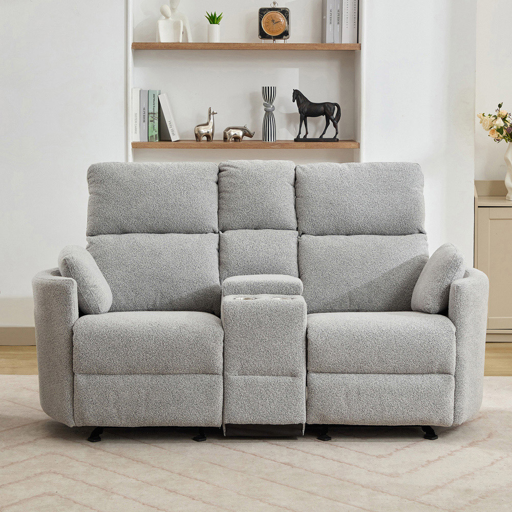 Artemis Home Powell 2 Seater Light Grey Boucle Rocker Manual Recliner Sofa with Centre Console Image 5