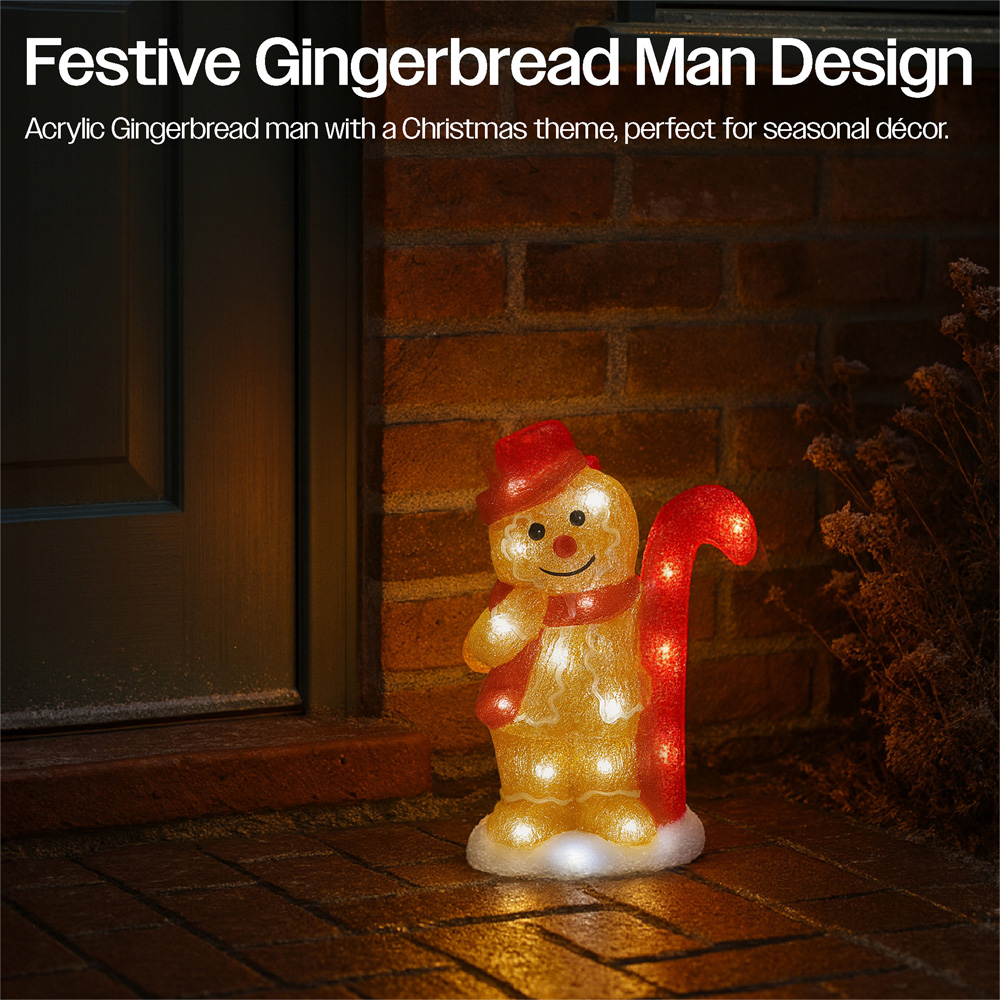 Xmas Haus 30 Warm White LED Acrylic Gingerbread Man 30cm Image 4