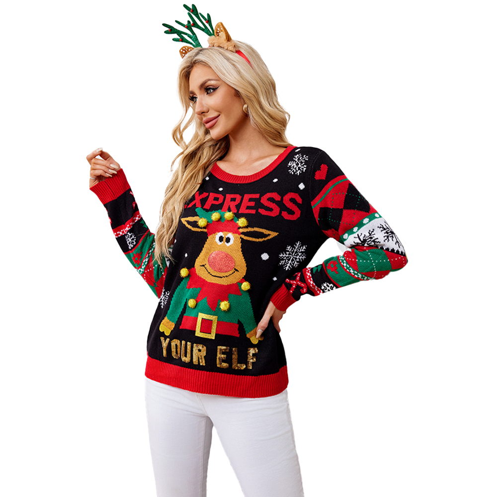 Noel Square Unisex Express Your Elf Crew Neck Christmas Jumper 3XL Multicolour Image 1