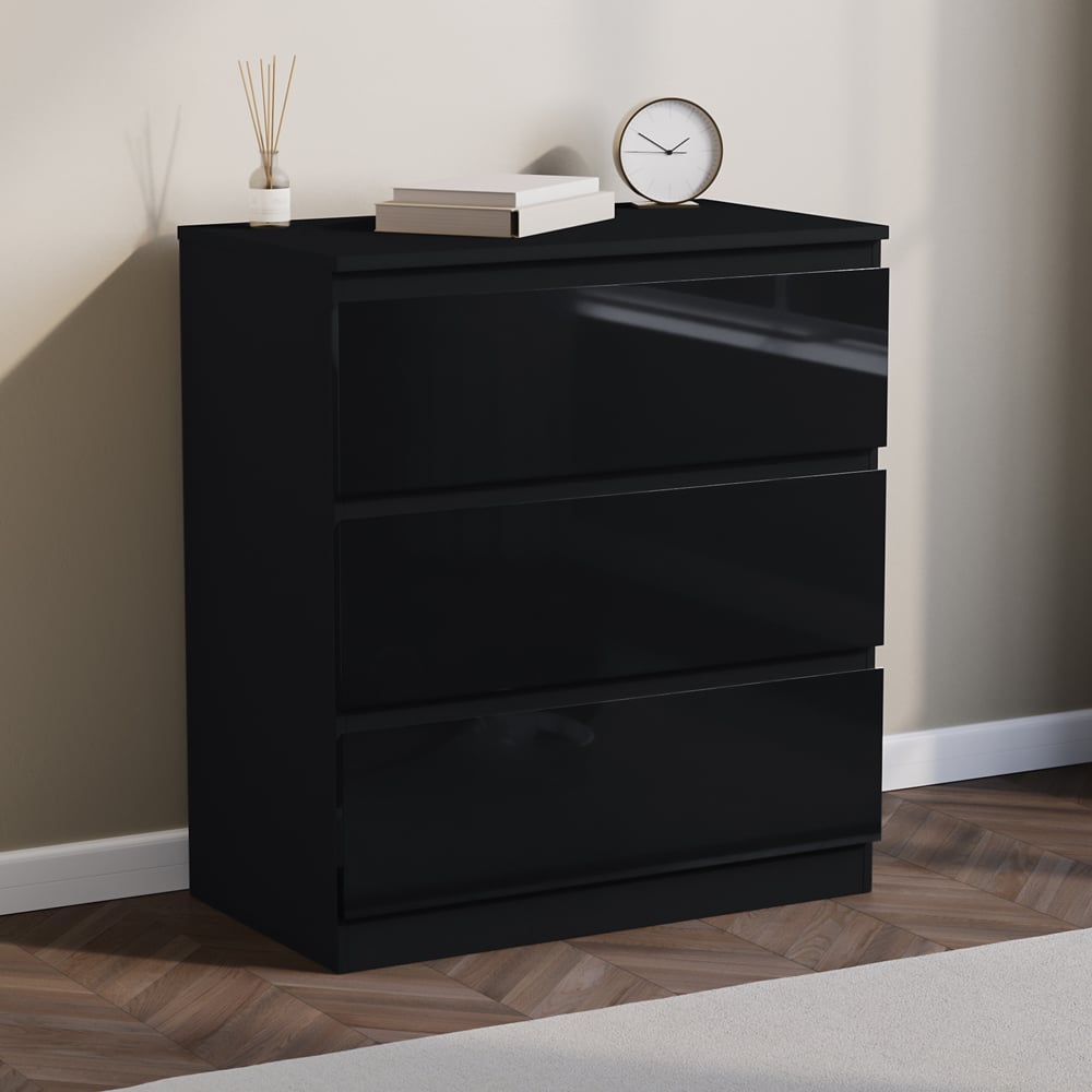 Vida Designs Glinton 3 Drawer Black Chest of Drawers Image 5