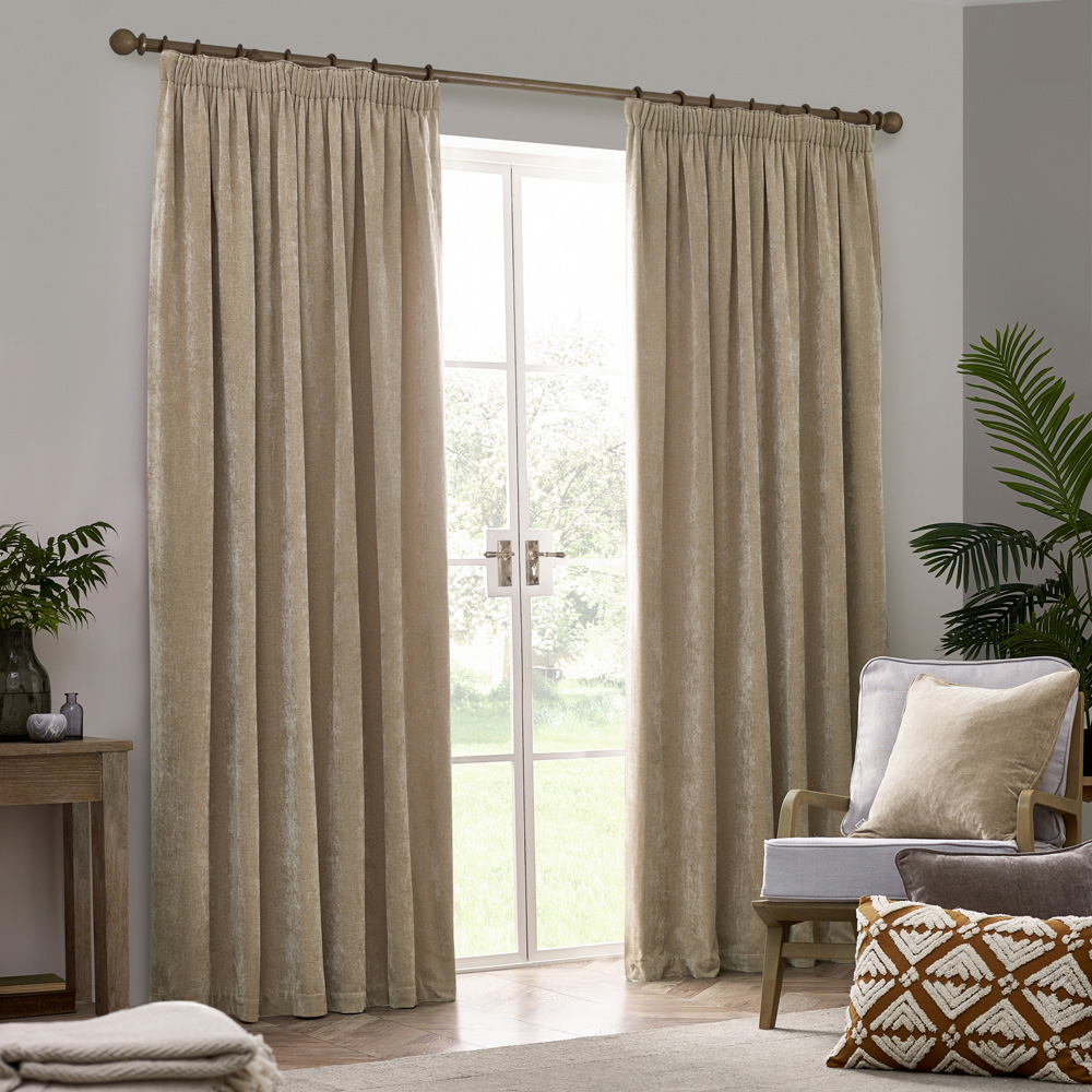 Yard Heavy Natural Chenille Velvet Pencil Pleat Curtains 229 x 183cm Image 4