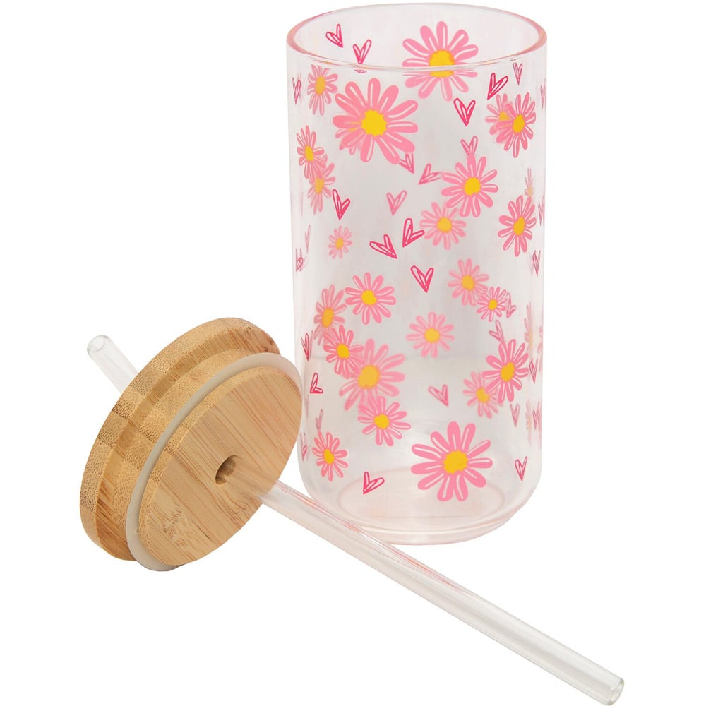 Daisy Daze Glass Drinking jar - Pink Image 2