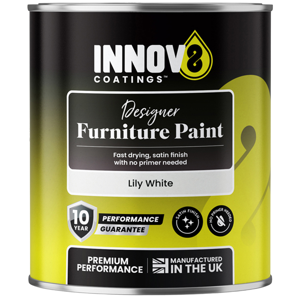 Innov8 Coatings Designer Lily White Satin Finish Furniture Paint 750ml Image 2