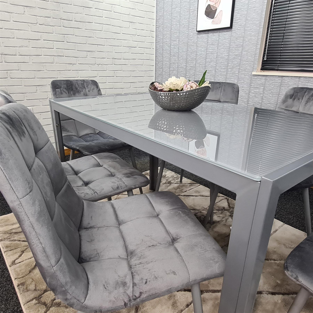 Portland 6 Seater Velvet Dining Set Grey Image 5