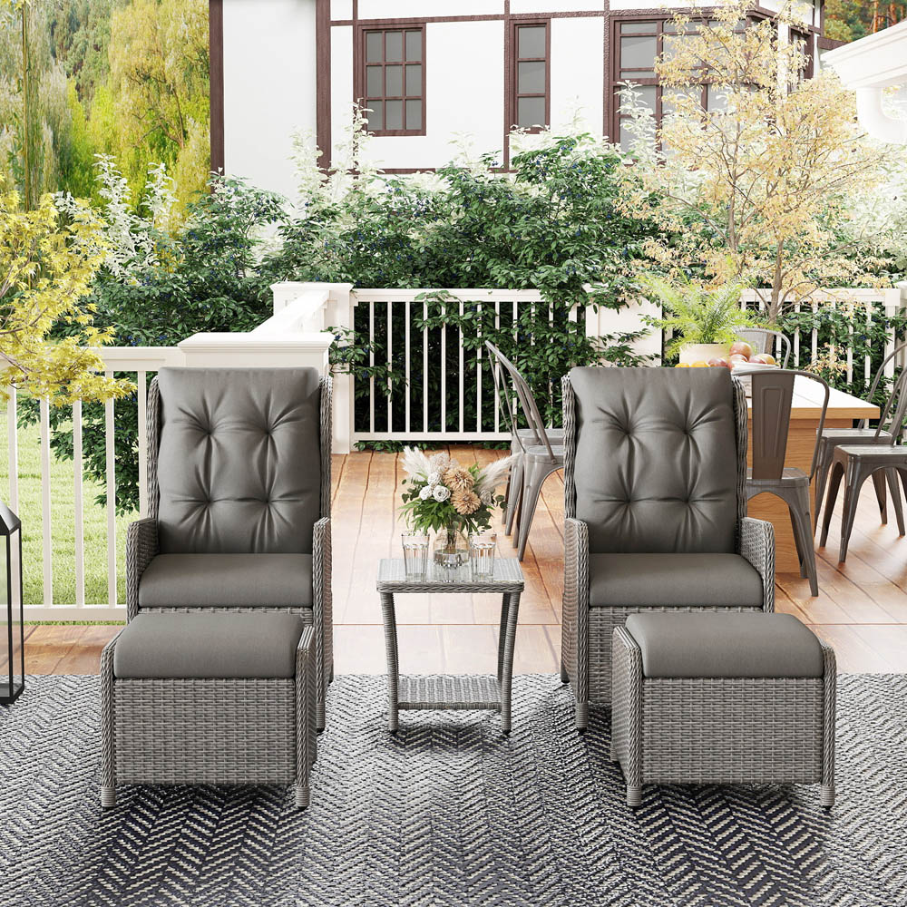 Outsunny 2 Seater Light Grey PE Rattan Recliner Garden Lounge Set with Footstool Image 3