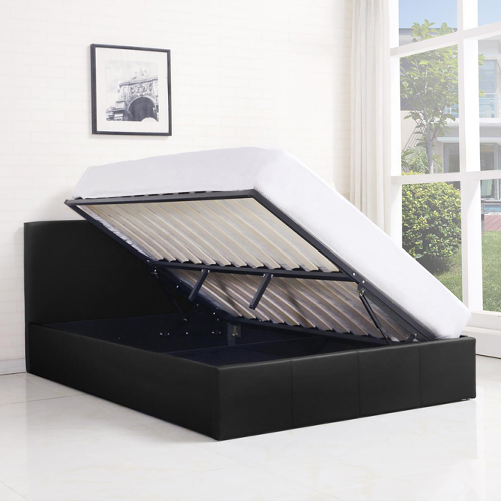 Portland Small Double Black Leather Ottoman Bed with Mattress Image 2