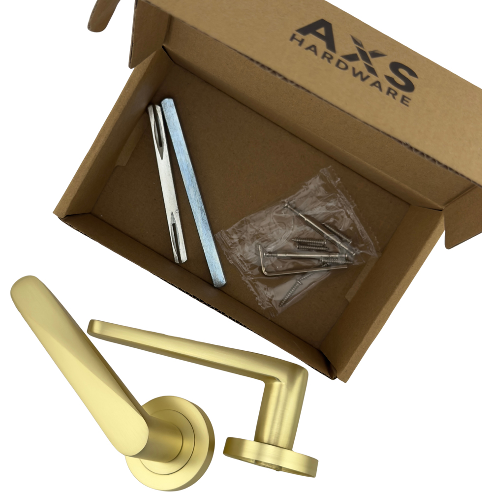 AXS Hardware Detroit Satin Brass Bathroom Door Handles on Rose Image 7