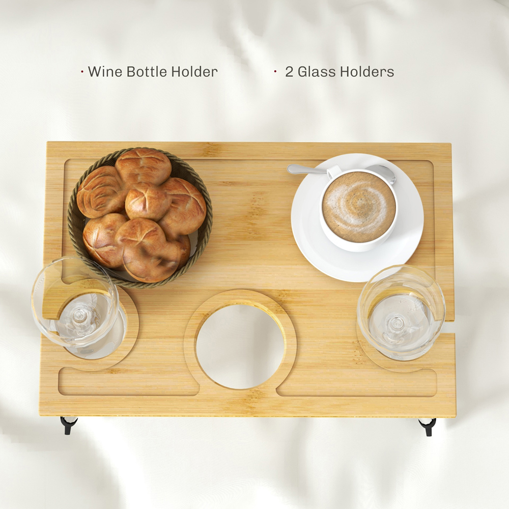 Portland Bamboo Foldable Wine Table with Bottle and Glass Holder Image 7