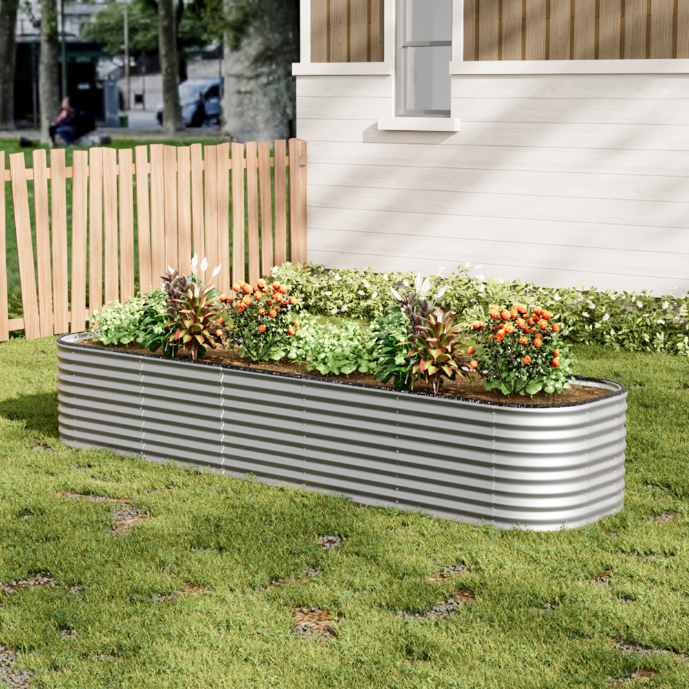 Living and Home Silver Oval Galvanised Steel Raised Garden Bed 320 x 56cm Image 2