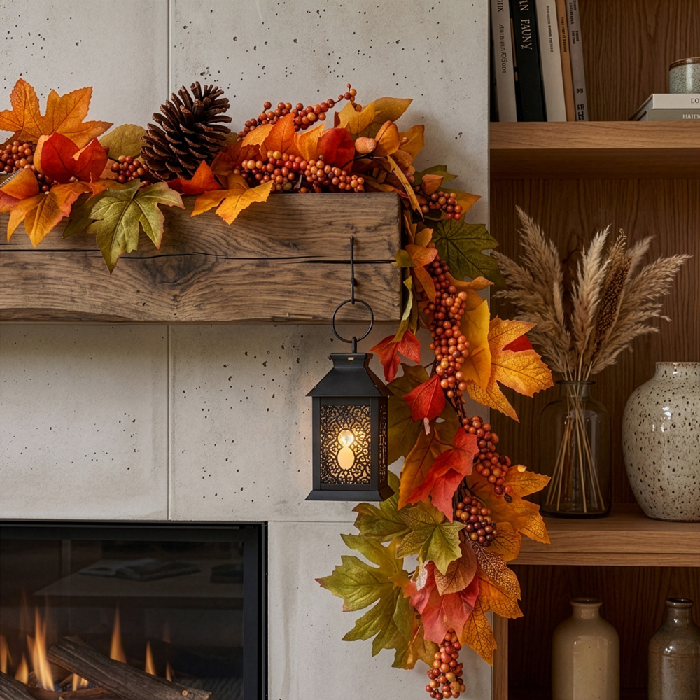 Norfolk Pumpkin Ember 150 Warm White LED Christmas Garland with Pumpkins Berries and Pinecones 183cm Image 3