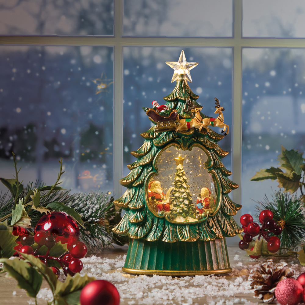 The Christmas Workshop Warm White LED Xmas Tree with Santa Light Up Snow Globe 26cm Image 2
