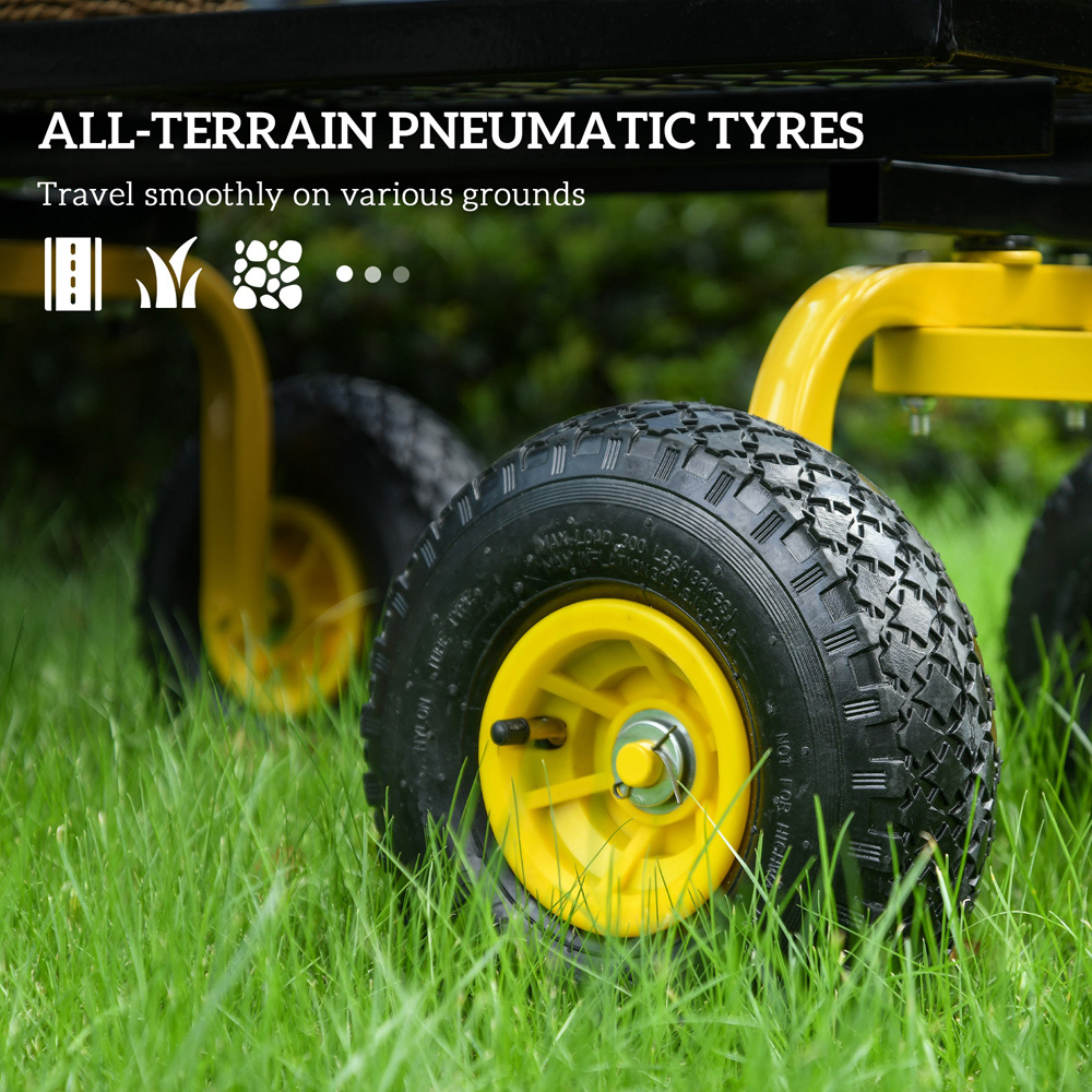 Outsunny Yellow Garden Trolley with Pneumatic Wheels and Rotating Handle Image 7