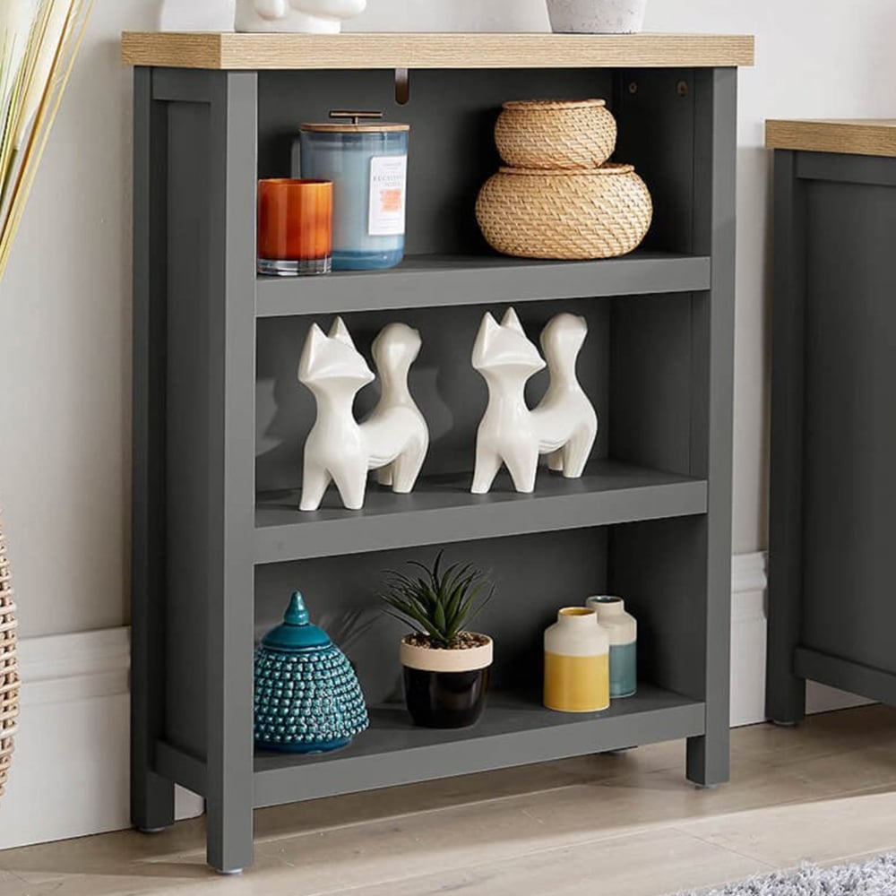 Home Source Avon 3 Tier Low Grey Graphite Bookcase Image 1