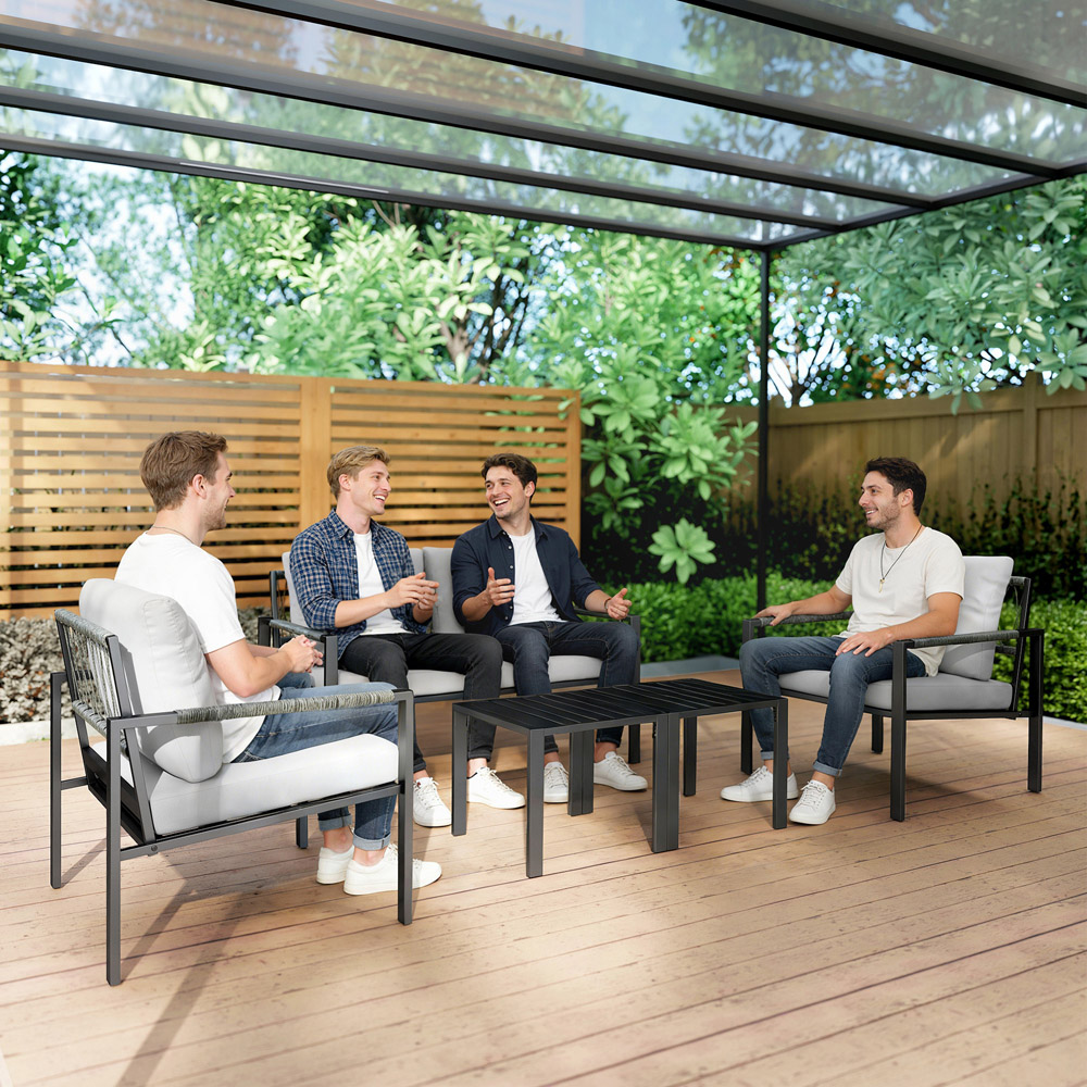 Outsunny 4 Seater Light Grey Metal Garden Lounge Set with Cushion Image 3