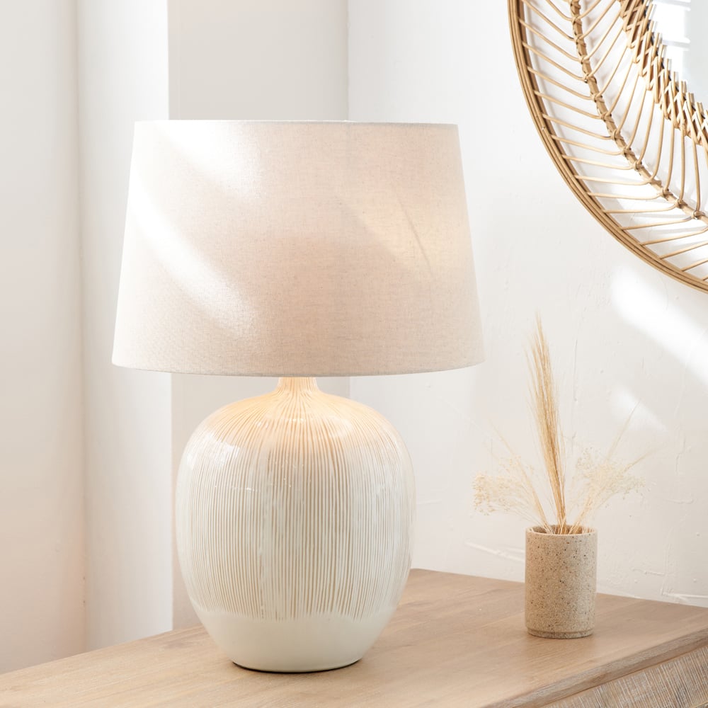Pacific Lifestyle Greta Natural and Cream Textured Ceramic Table Lamp Image 2