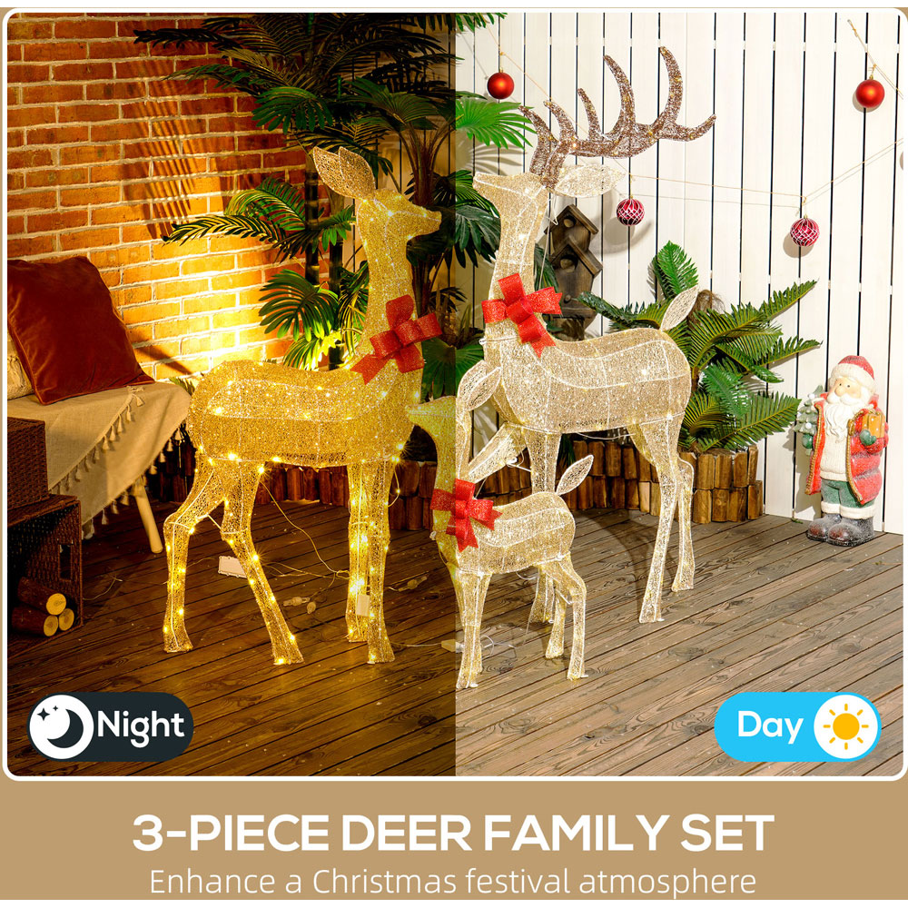 Outsunny 3 Piece LED Gold Tone Christmas Deer Family Decoration Set Image 6