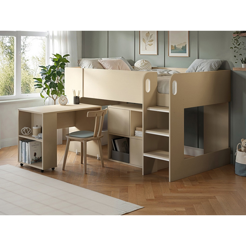 Flair Leo Scandi Light Oak Mid Sleeper Bed with Desk and Storage Image 6
