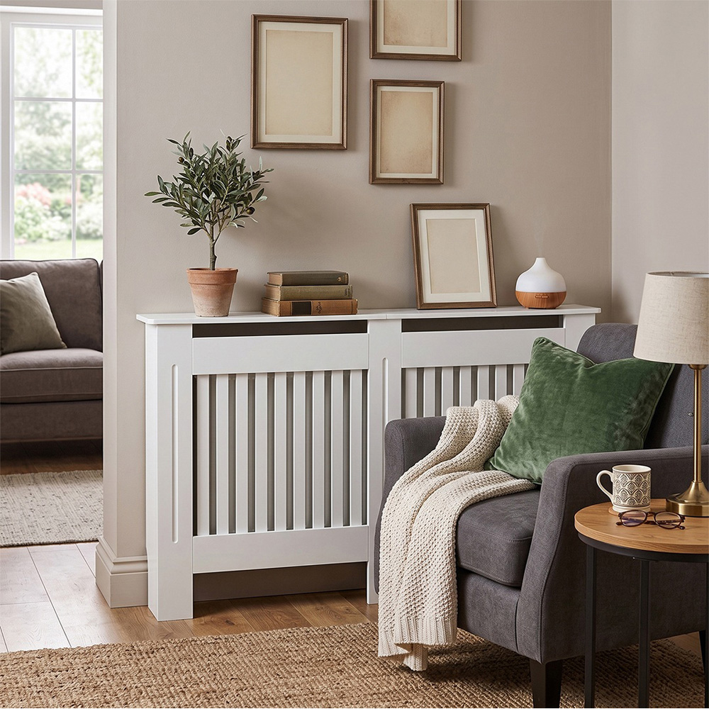 Living and Home White Slatted Radiator Cover 152 x 83cm Image 7