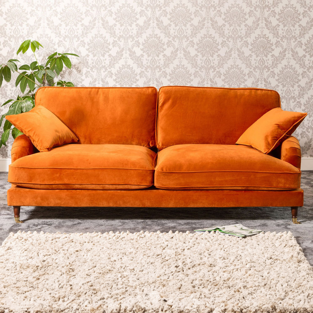 Mackenzie 4 Seater Orange Plush Velvet Sofa Image 1
