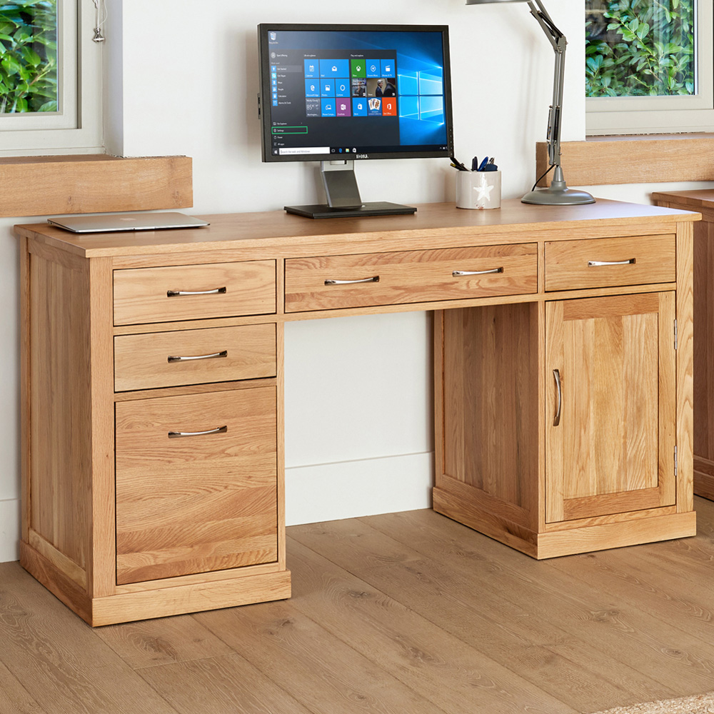 Baumhaus Mobel Single Door 4 Drawer Computer Desk Oak Image 1