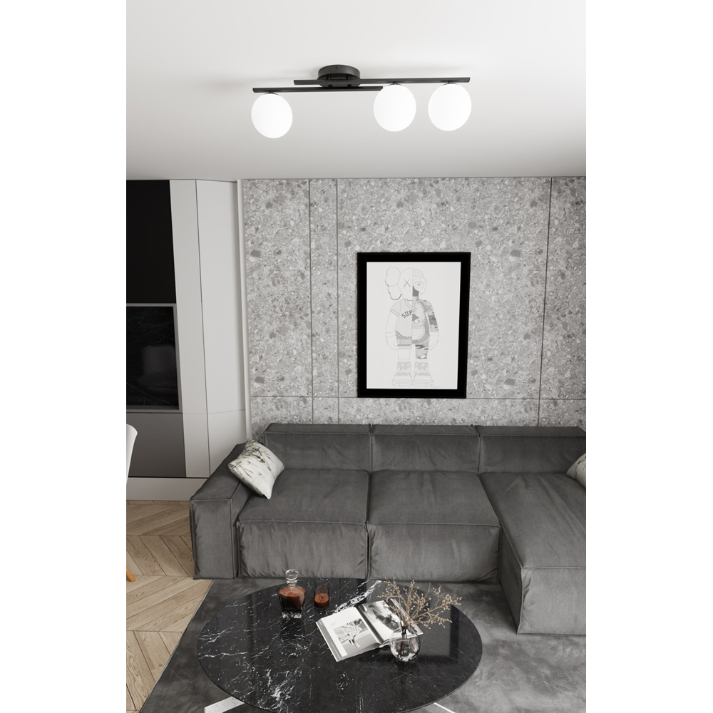 Emibig Kairo 3 Light White Shade Black Ceiling Lamp Image 3