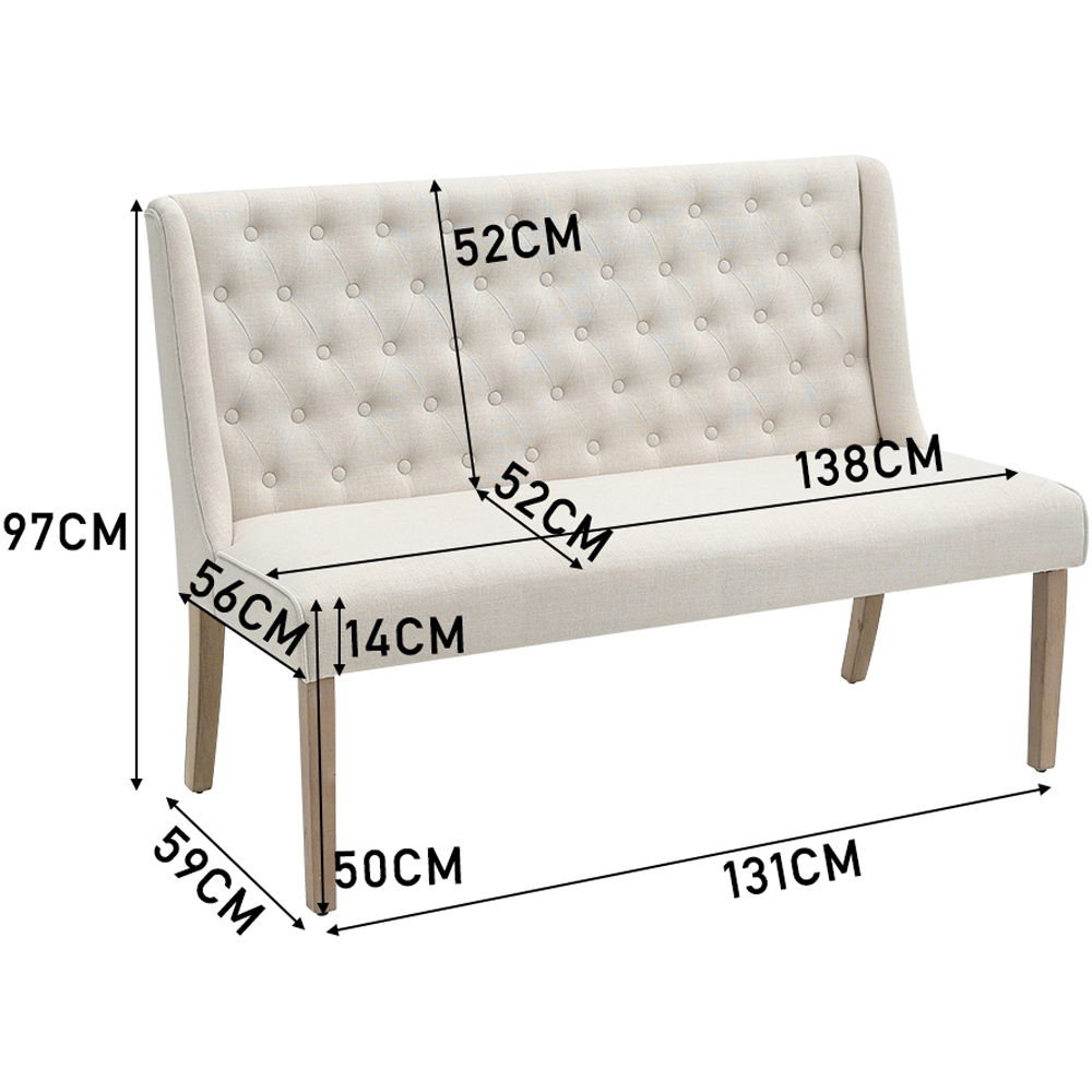 Living and Home 2 Seater Beige Upholstered Tufted Dining Bench Image 9
