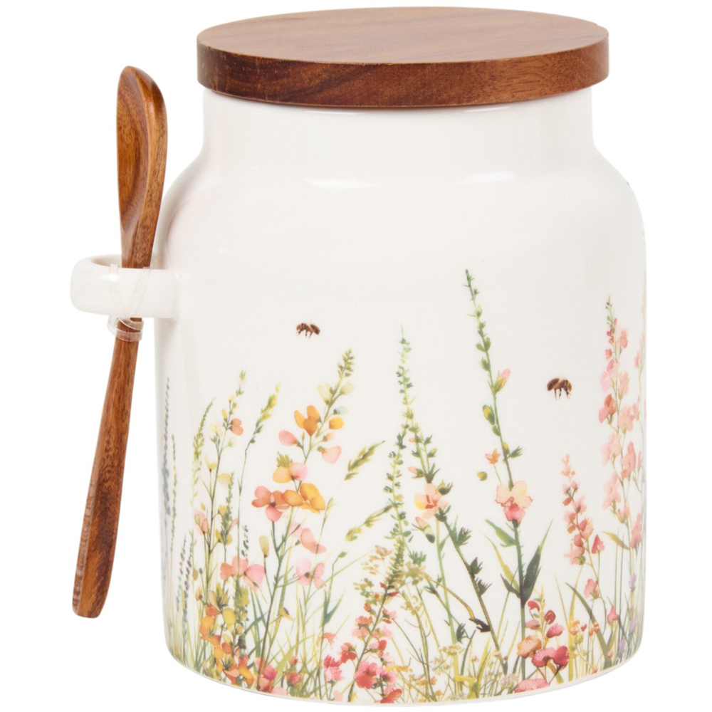 Floral Bees Canister with Acacia Lid and Spoon Image 3