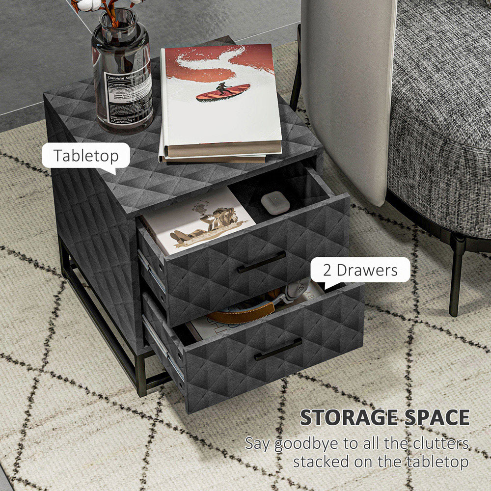 Portland 2 Drawer Grey Bedside Table Set of 3 Image 5