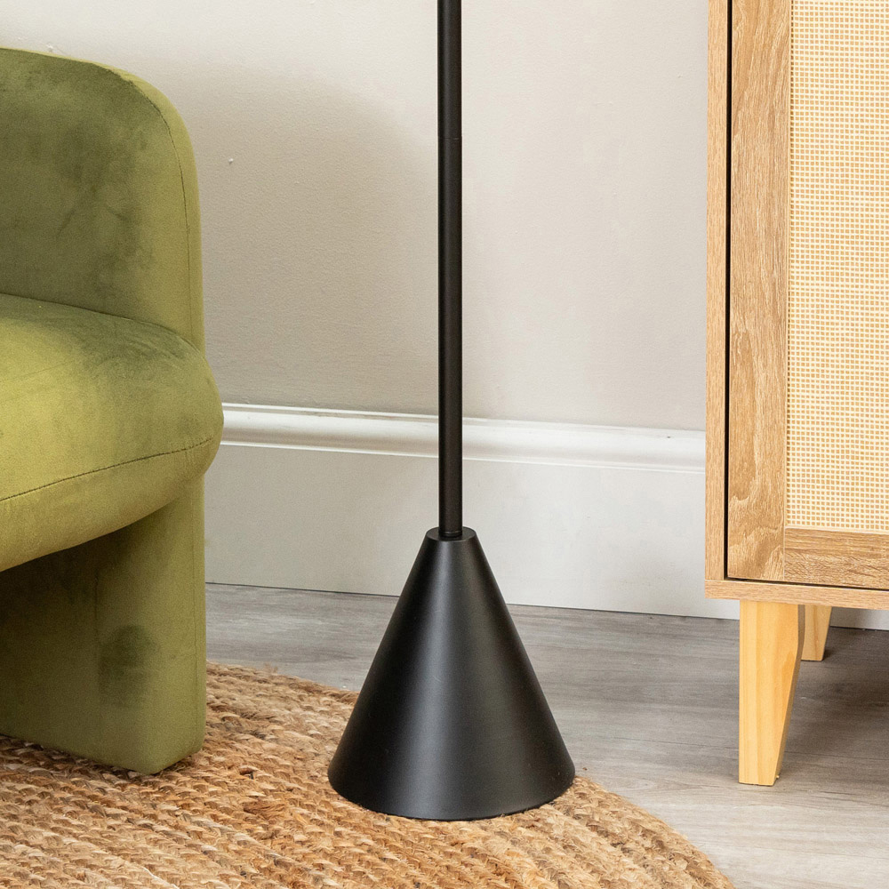 ValueLights Mitch Boucle Drum Lamp Shade Black Wood Stem Triangle LED Floor Lamp Image 3