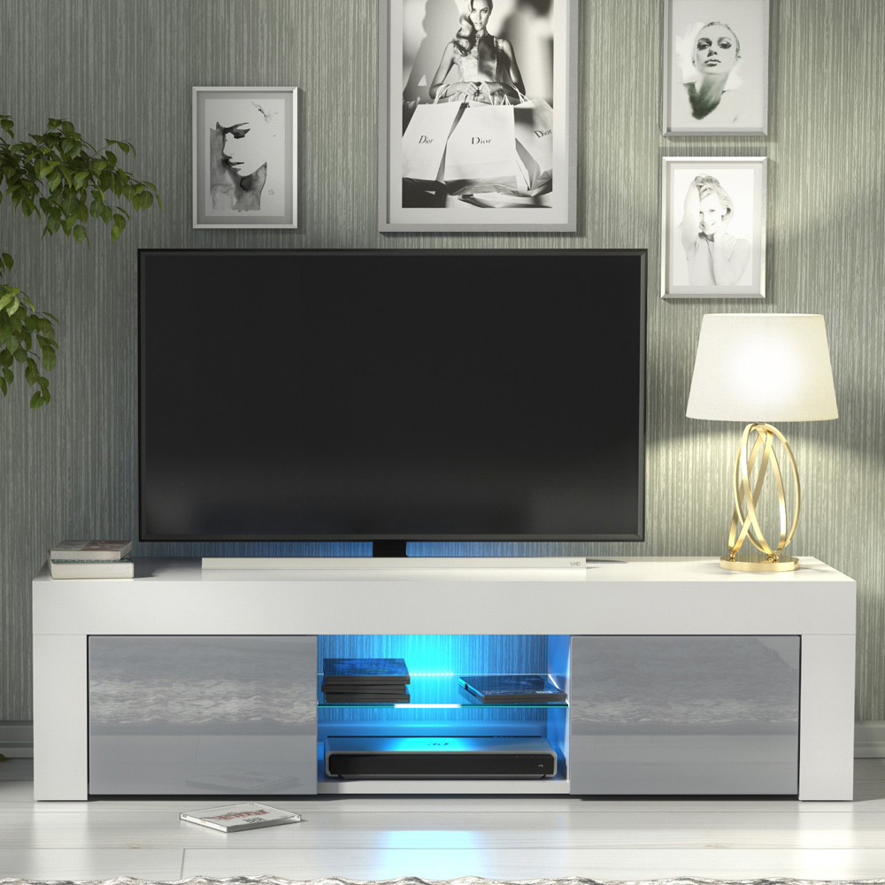 Creative Furniture Loom White and Grey Gloss 2 Door 2 Shelf TV Unit with LED Image 4