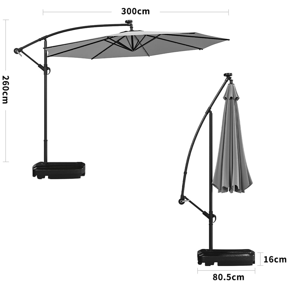 Living and Home Light Grey Crank Lift Solar LED Parasol with Fillable Base 3m Image 9