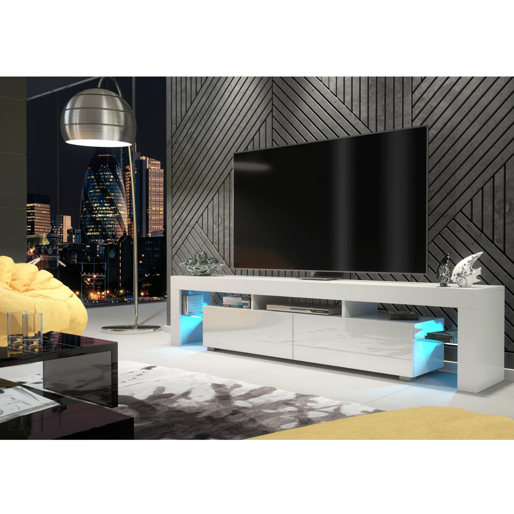 Creative Furniture Nova White and White Gloss 2 Door 3 Shelf TV Unit with LED Image 7