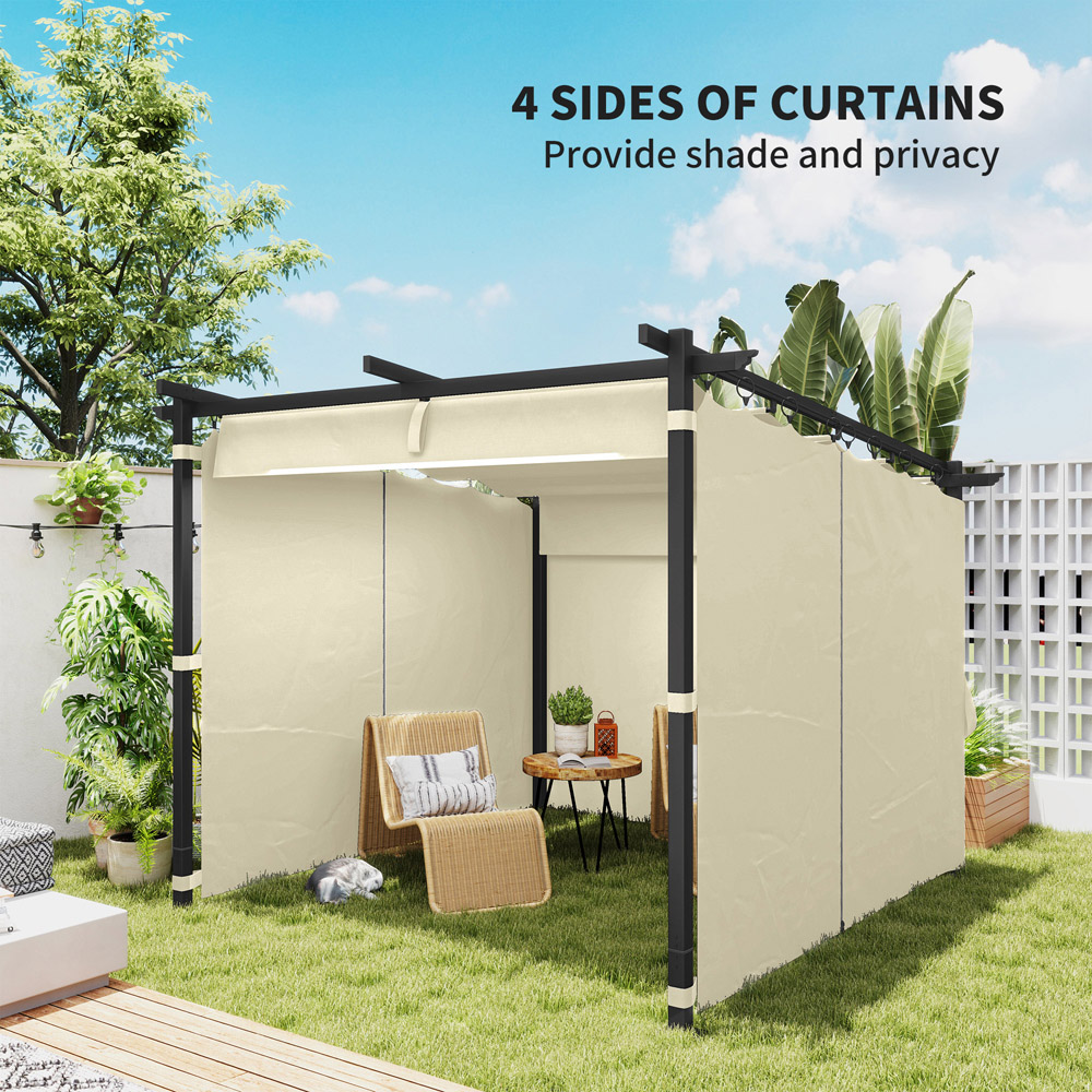 Outsunny 3 x 3m Beige Metal Pergola with Retractable Roof and Sidewalls Image 5