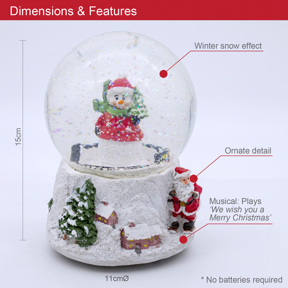 The Christmas Workshop Wind Up Musical Snowman Snow Globe Decoration Image 8