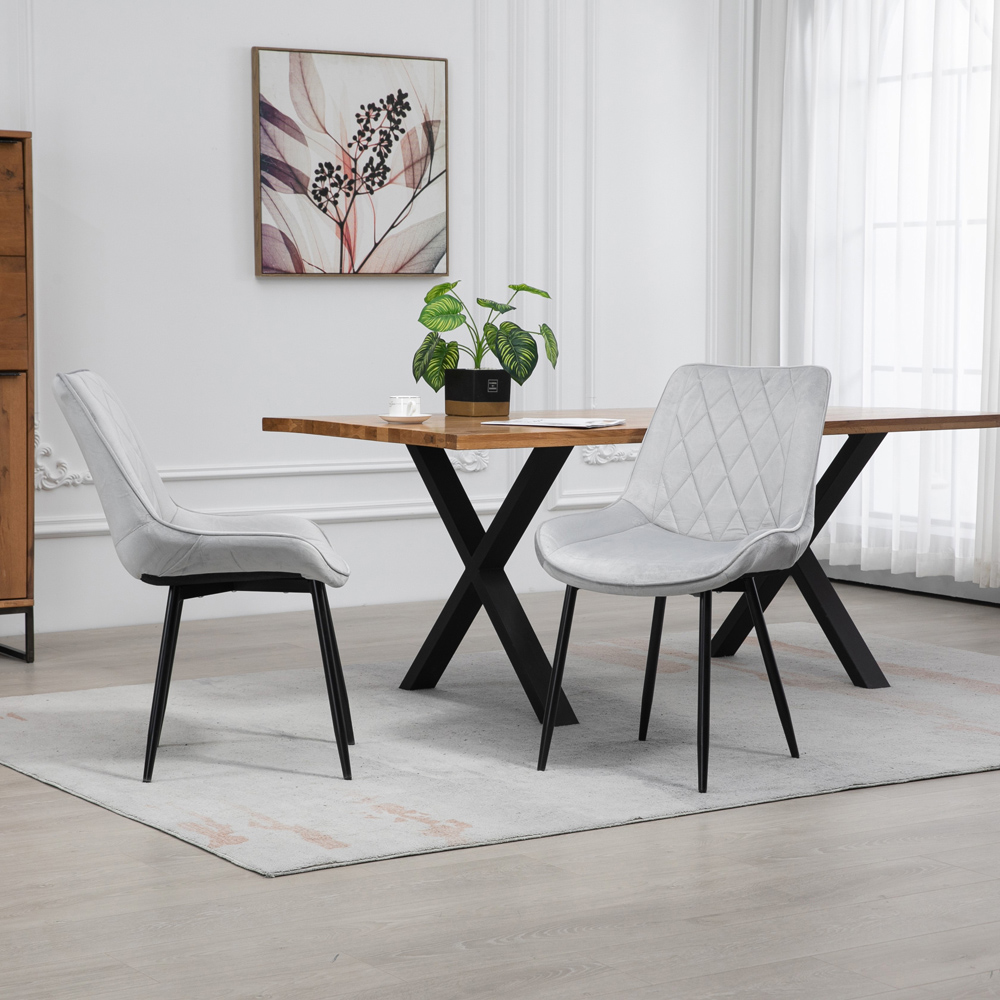 Artemis Home Bovino Set of 2 Silver Velvet Fabric Dining Chairs Image 4